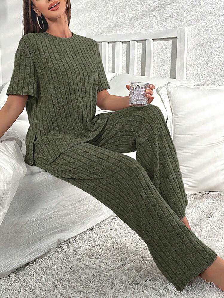 Split Hem Tee & Trousers Lounge Set
