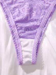 Conjunto de lencería de sujetador y pantis con encaje floral - Púrpura malva - Ver 3