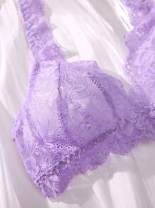 Conjunto de lencería de sujetador y pantis con encaje floral - Púrpura malva - Ver 4