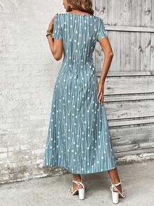 SHEIN Clasi In Toàn bộ Cổ vuông Đầm - Màu xanh lam - Xem 2