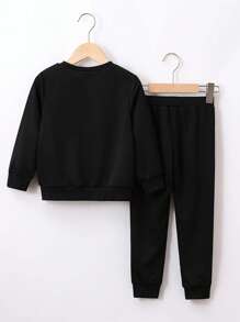 SHEIN Chàng trai trẻ Phi hành gia Và Đồ họa Chữ cái Áo len & Quần nỉ - màu đen - Xem 2