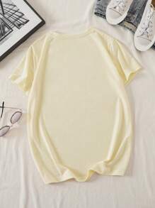 SHEIN Essnce Cartoon Bear Print Tee - Beige - View 2