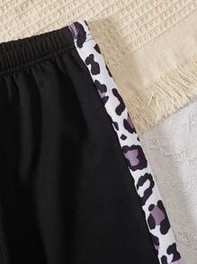SHEIN 女大童豹紋印花撞色衛衣和衛褲 - 黑色 - 查看 5