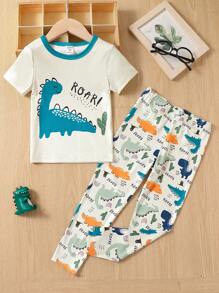 Tween Boy Cartoon Graphic PJ Set - Beige - View 1