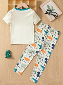 Tween Boy Cartoon Graphic PJ Set - Beige - View 2