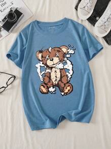SHEIN Essnce Camiseta con estampado de oso - Neblina azul - Ver 1
