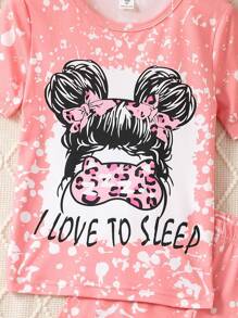 Tween Girl Snug Fit Slogan & Figure Graphic Tee & Shorts - Coral Pink - View 4