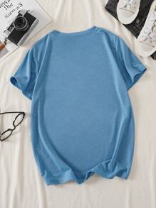 SHEIN Essnce Camiseta con estampado de oso - Neblina azul - Ver 2