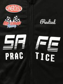 青少年女孩字母圖案拉鏈開襟連帽加絨內裏運動衫