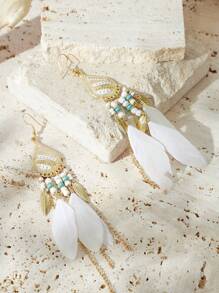 SHEIN VCAY 1雙波西米亞風格長款耳環 - 金色 - 查看 7