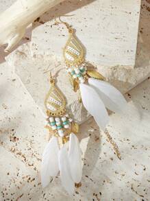 SHEIN VCAY 1雙波西米亞風格長款耳環 - 金色 - 查看 8