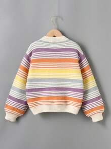 SHEIN 女大童塊狀條紋圖案落肩袖套頭毛衣 - 彩色 - 查看 2