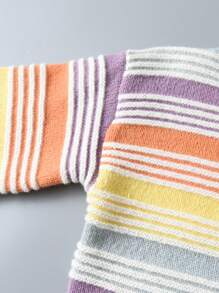 SHEIN 女大童塊狀條紋圖案落肩袖套頭毛衣 - 彩色 - 查看 3