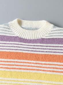 SHEIN 女大童塊狀條紋圖案落肩袖套頭毛衣 - 彩色 - 查看 5