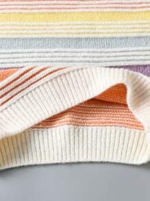 SHEIN 女大童塊狀條紋圖案落肩袖套頭毛衣 - 彩色 - 查看 6