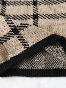 SHEIN Sparklyn 女大童格紋圖案拼接邊毛衣和針織裙