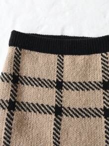 SHEIN Sparklyn 女大童格紋圖案拼接邊毛衣和針織裙
