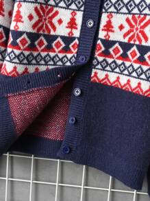 Tween Boy Geo Pattern Button Front Cardigan - Blue - View 3