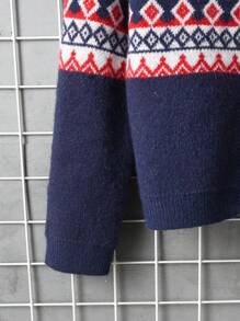 Tween Boy Geo Pattern Button Front Cardigan - Blue - View 4