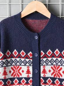 Tween Boy Geo Pattern Button Front Cardigan - Blue - View 5