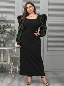 Hơn Cổ vuông Ống tay áo Đầm - màu đen - Xem 1