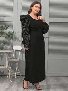 Hơn Cổ vuông Ống tay áo Đầm - màu đen - Xem 6