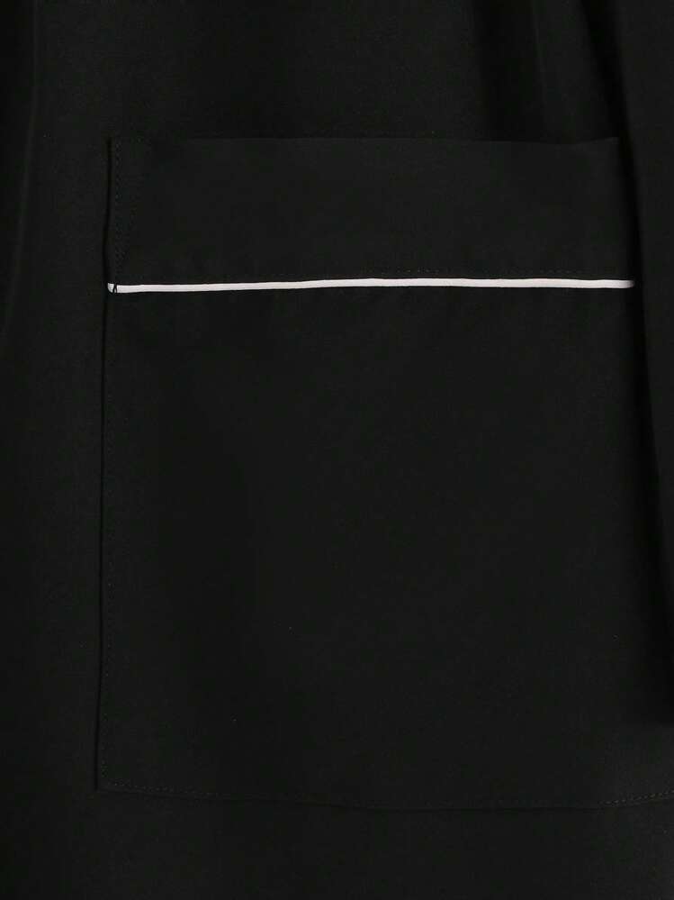 男士撞色镶边字母贴布系带长袍，秋冬款 - 黑色 - 查看 6