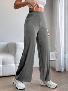 SHEIN PETITE Wide Leg Trousers - Grey - View 3