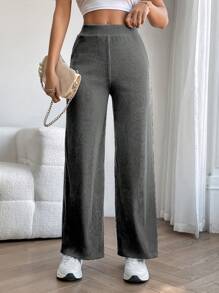 SHEIN PETITE Wide Leg Trousers - Grey - View 6
