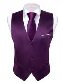 Men Button Through Waistcoat - Purple - View 3