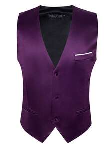 Men Button Through Waistcoat - Purple - View 4