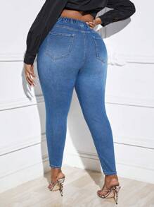 SHEIN SXY Hơn Cao eo Quần jean ôm - Rửa tối - Xem 1