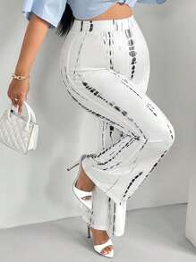 SHEIN SXY Plus Tie Dye Flare Leg Trousers - White - View 1