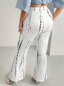 SHEIN SXY Plus Tie Dye Flare Leg Trousers - White - View 2