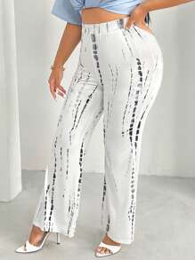SHEIN SXY Plus Tie Dye Flare Leg Trousers - White - View 5