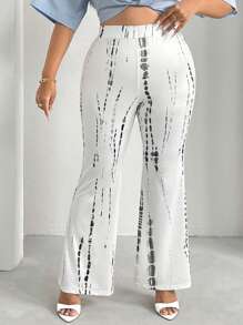 SHEIN SXY Plus Tie Dye Flare Leg Trousers - White - View 6