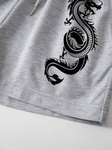 INAWLY Dragon Graphic Drawstring Waist Track Shorts - Light Grey - View 4