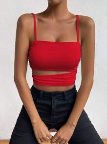 Allurite 剪裁短款吊带背心，适合新年服装 - 紅色 - 查看 1