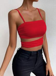 Allurite 剪裁短款吊带背心，适合新年服装 - 紅色 - 查看 4