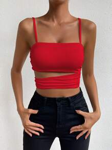 Allurite 剪裁短款吊带背心，适合新年服装 - 紅色 - 查看 6