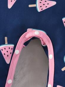 Baby Girl Watermelon Print Bow Front Ruffle Trim Footed PJ Set - Royal Blue - View 5