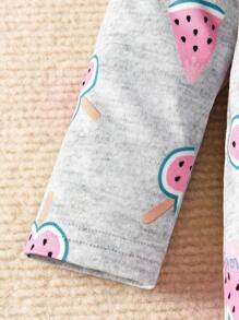 Baby Girl Cartoon Graphic Bow Front Ruffle Trim Footed Jumpsuit - Grey - View 3