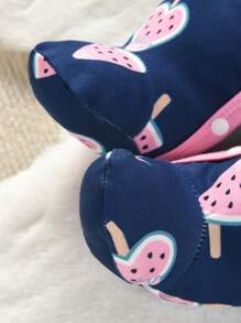 Baby Girl Watermelon Print Bow Front Ruffle Trim Footed PJ Set - Royal Blue - View 7