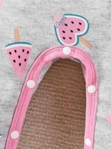 Baby Girl Cartoon Graphic Bow Front Ruffle Trim Footed Jumpsuit - Grey - View 6