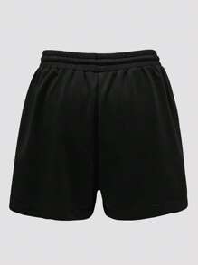 INAWLY In biểu thức Eo dây rút Quần short - màu đen - Xem 2