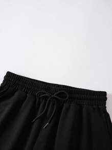 INAWLY In biểu thức Eo dây rút Quần short - màu đen - Xem 3