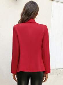SHEIN Clasi Solid Single Button Blazer - Red - View 2