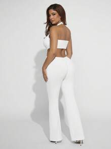 SHEIN SXY Cắt ra Không lưng Chân bùng Áo liền quần Dây thắt cổ - trắng - Xem 2
