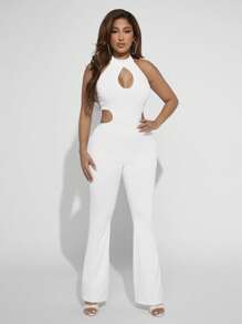 SHEIN SXY Cắt ra Không lưng Chân bùng Áo liền quần Dây thắt cổ - trắng - Xem 6