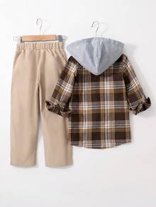 SHEIN 口袋 前紐扣格子男童（小）兩件套 - 彩色 - 查看 2